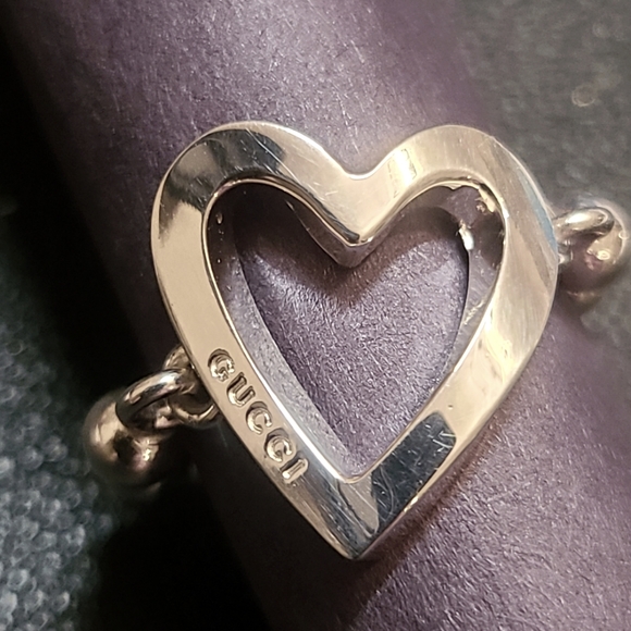 Gucci Logo Sterling Silver Open Heart Ring BRAND NEW WITH ALL PACKAGING INCLUDED - Picture 5 of 13